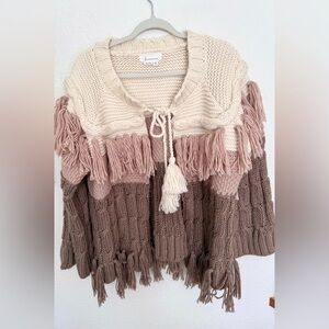 Anthropologie Mixed Knit Tassel Fringe Cardigan Sweater Boho NWT $158